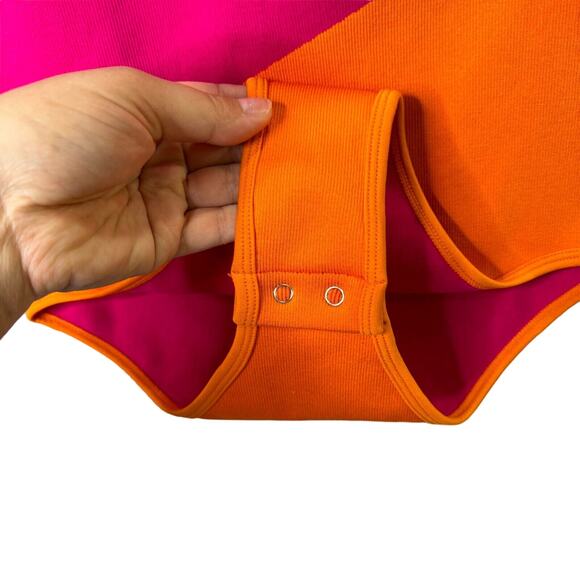 One Shoulder Colorblock Bodysuit Pink Orange Size XL XXL Sexy - Picture 5 of 6